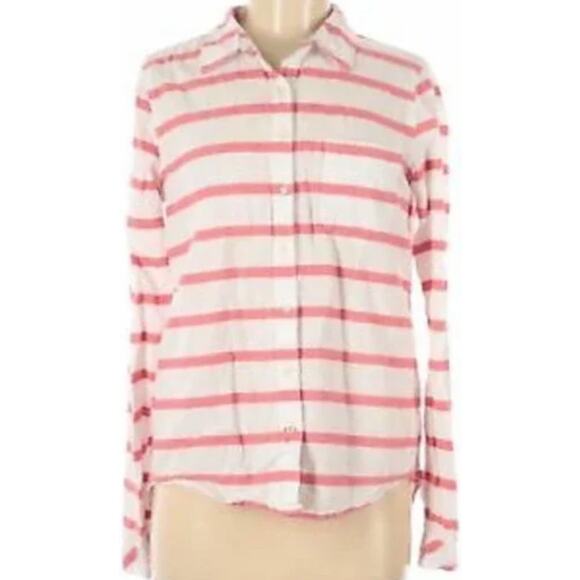 Lovestitch Button Up Roll Tab 100% Cotton Nautical Striped White Red Small - Picture 1 of 7